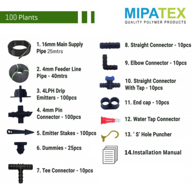 Mipatex Drip Irrigation Garden Watering Kit (100 Plants)