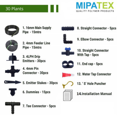Mipatex Drip Irrigation Garden Watering Kit (30 Plants)