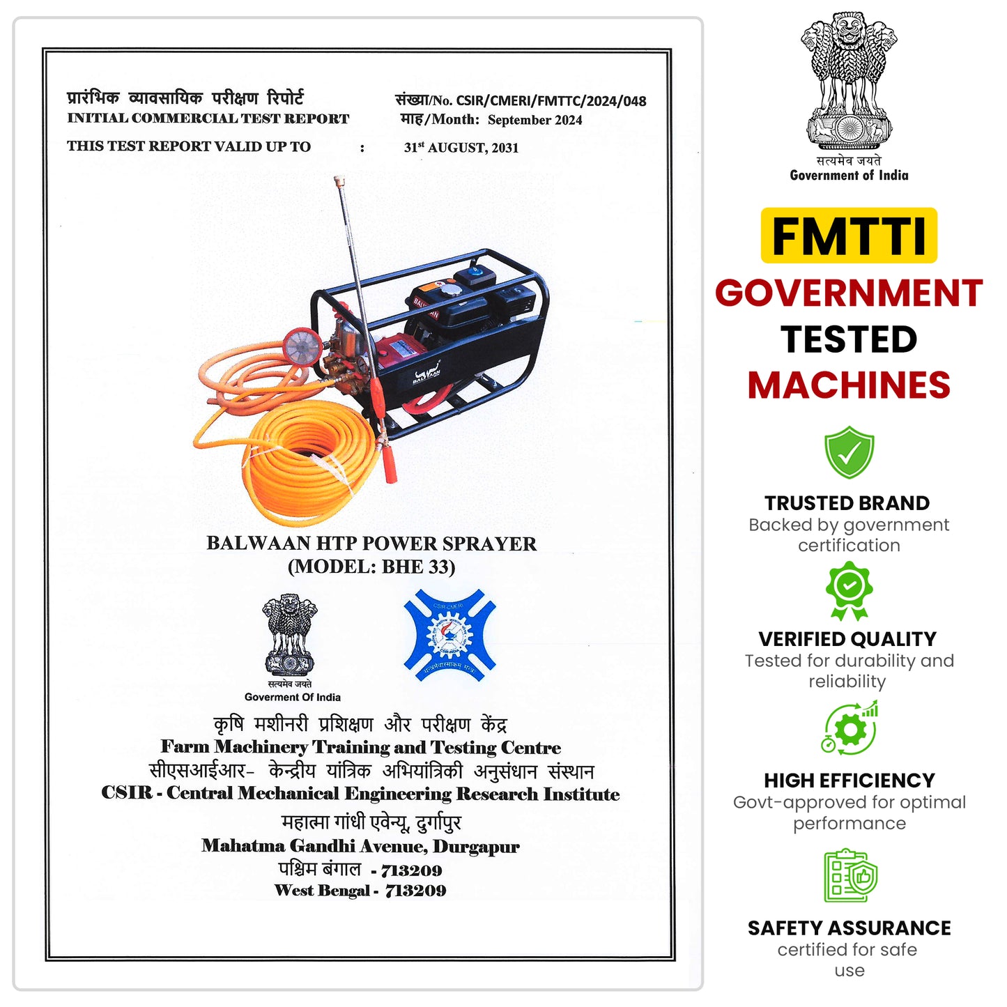 BALWAAN Krishi BHE-33 Portable HTP Power Sprayer for Agriculture with 6.5 HP 4 Stroke Engine for Gardening, Agriculture Use, Get Free 50 meter Hose Pipe, 1 Engine Oil Bottle & 2 Brass Gun|BHE 33