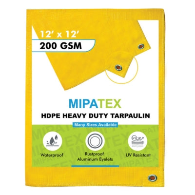 Mipatex Tarpaulin / Tirpal 11 Feet x 12 Feet 200 GSM (Yellow)