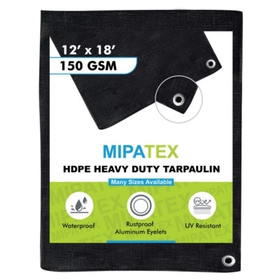 Mipatex Tarpaulin / Tirpal 11 Feet x 18 Feet 150 GSM (Black)