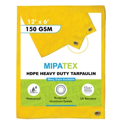 Mipatex Tarpaulin / Tirpal 12 Feet x 6 Feet 150 GSM (Yellow)