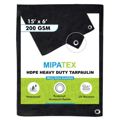 Mipatex Tarpaulin / Tirpal 15 Feet x 6 Feet 200 GSM (Black)