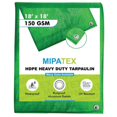 Mipatex Tarpaulin / Tirpal 18 Feet x 18 Feet 150 GSM (Green/White)