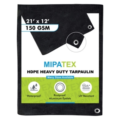 Mipatex Tarpaulin / Tirpal 21 Feet x 12 Feet 150 GSM (Black)