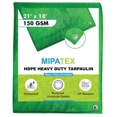 Mipatex Tarpaulin / Tirpal 21 Feet x18 Feet 150 GSM (Green/White)