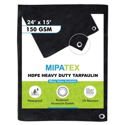 Mipatex Tarpaulin / Tirpal 24 Feet x 15 Feet 150 GSM (Black)