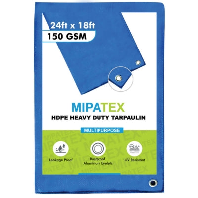 Mipatex Tarpaulin / Tirpal 24 Feet x 18 Feet 150 GSM (Blue)