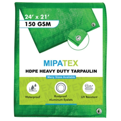 Mipatex Tarpaulin / Tirpal 24 Feet x 21 Feet 150 GSM (Green/White)