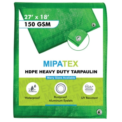 Mipatex Tarpaulin / Tirpal 27 Feet x18 Feet 150 GSM (Green/White)