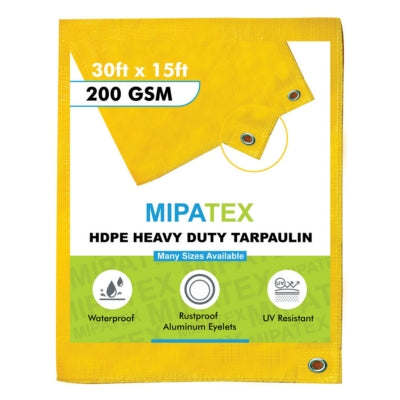 Mipatex Tarpaulin / Tirpal 30 Feet x 15 Feet 200 GSM (Yellow)