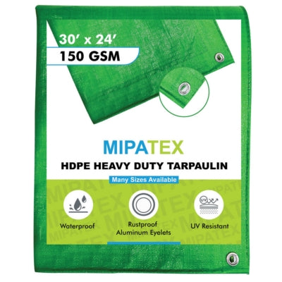 Mipatex Tarpaulin / Tirpal 30 Feet x24 Feet 150 GSM (Green/White)