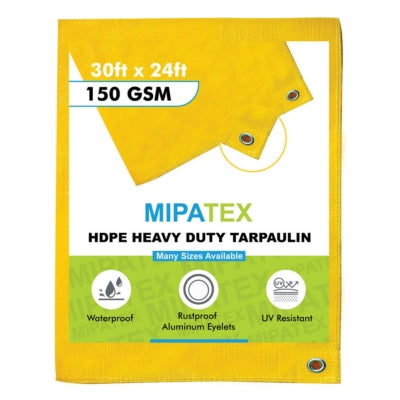Mipatex Tarpaulin / Tirpal 30 Feet x 24 Feet 150 GSM (Yellow)
