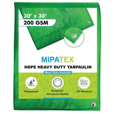 Mipatex Tarpaulin / Tirpal 29 Feet x 30 Feet 200 GSM (Green/White)