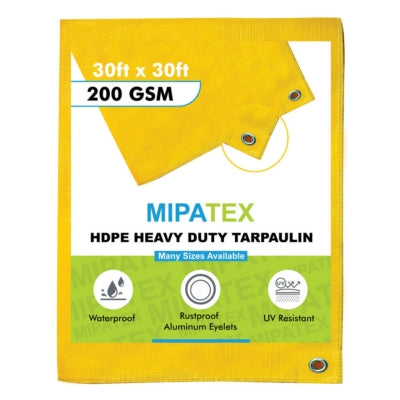 Mipatex Tarpaulin / Tirpal 29 Feet x 30 Feet 200 GSM (Yellow)