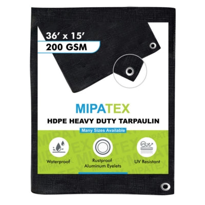 Mipatex Tarpaulin / Tirpal 36 Feet x 15 Feet 200 GSM (Black)