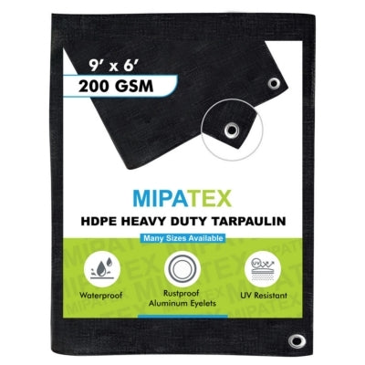 Mipatex Tarpaulin / Tirpal 9 Feet x 6 Feet 200 GSM (Black)