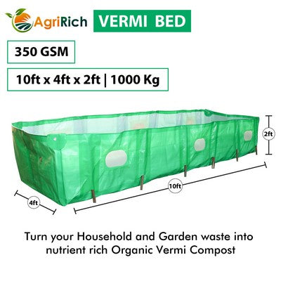 AgriRich HDPE Vermi Compost Bed 450 GSM for Organic Agriculture Manure, 10ft x 4ft x 2ft (Green)