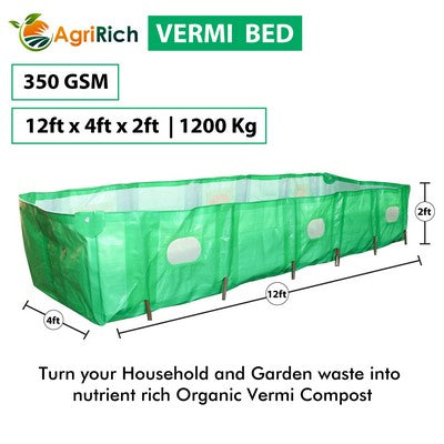 AgriRich HDPE Vermi Compost Bed 450 GSM for Organic Agriculture Manure, 12ft x 4ft x 2ft (Green)