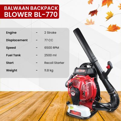 Balwaan Krishi Leaf Backpack Blower Petrol Operated | 77cc 2-Stroke Engine | 6500 RPM | 2.5L Fuel Tank | Ideal for Lawn Cleaning, Yard Work, Dust, Snow & Debris Removal|BL-770