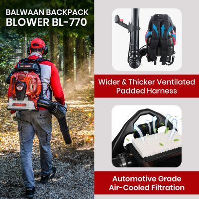 Balwaan Krishi Leaf Backpack Blower Petrol Operated | 77cc 2-Stroke Engine | 6500 RPM | 2.5L Fuel Tank | Ideal for Lawn Cleaning, Yard Work, Dust, Snow & Debris Removal|BL-770