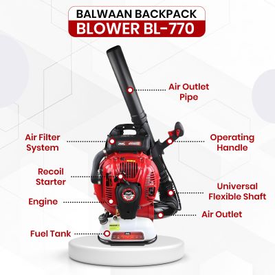 Balwaan Krishi Leaf Backpack Blower Petrol Operated | 77cc 2-Stroke Engine | 6500 RPM | 2.5L Fuel Tank | Ideal for Lawn Cleaning, Yard Work, Dust, Snow & Debris Removal|BL-770