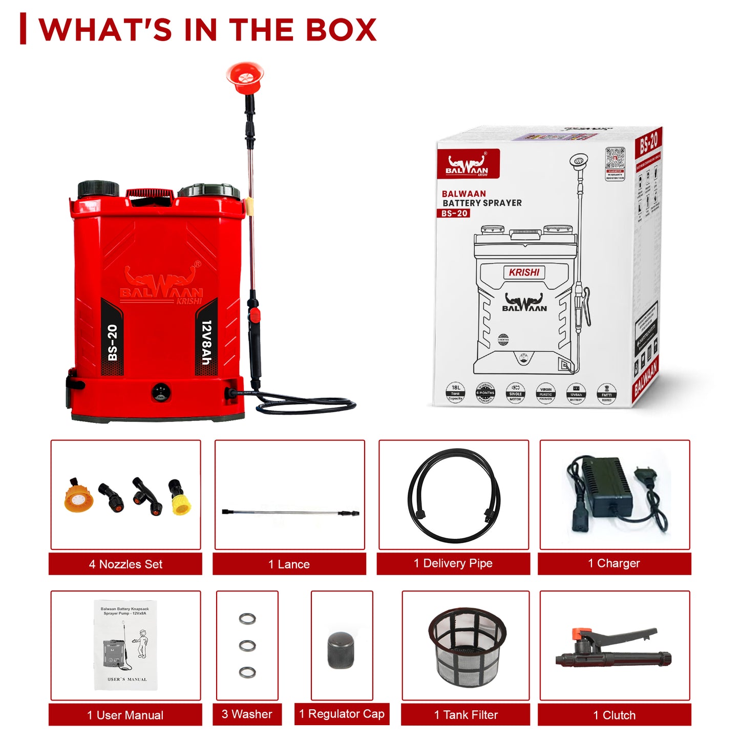 Balwaan Krishi Battery Sprayer (12x8) BS-20  | High Pressure up to 15 feet Spray