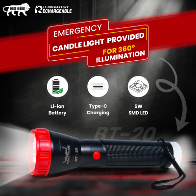 Balwaan Krishi Rechargeable LED Search Light, Candle Light BT-20