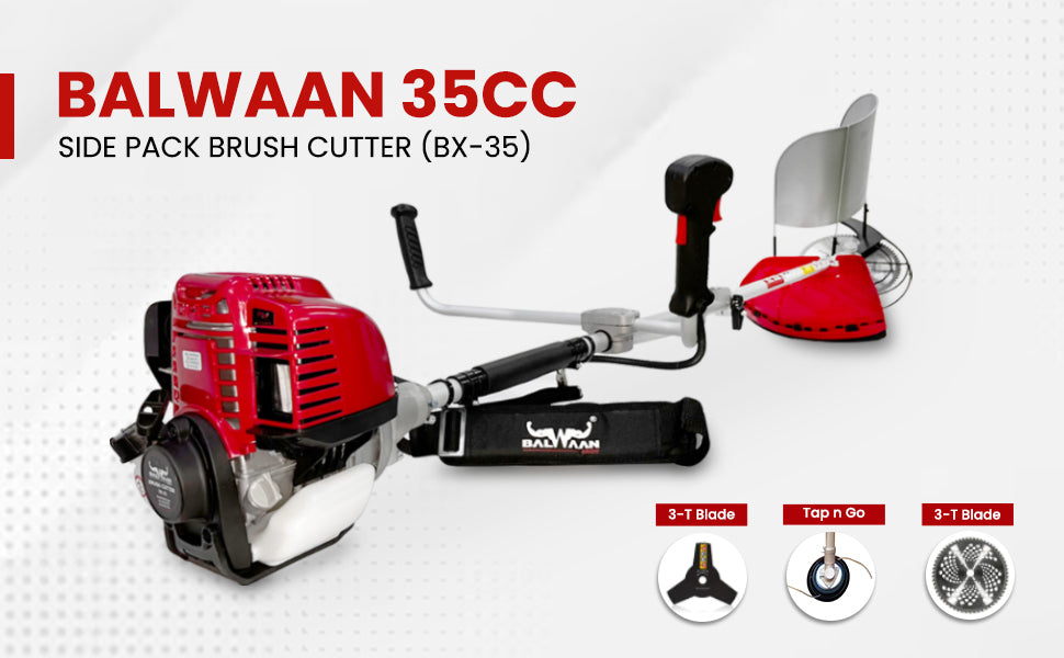 Balwaan Krishi Brush Cutter 35cc Petrol Engine 4 Stroke Side Pack Crop Cutter BX-35