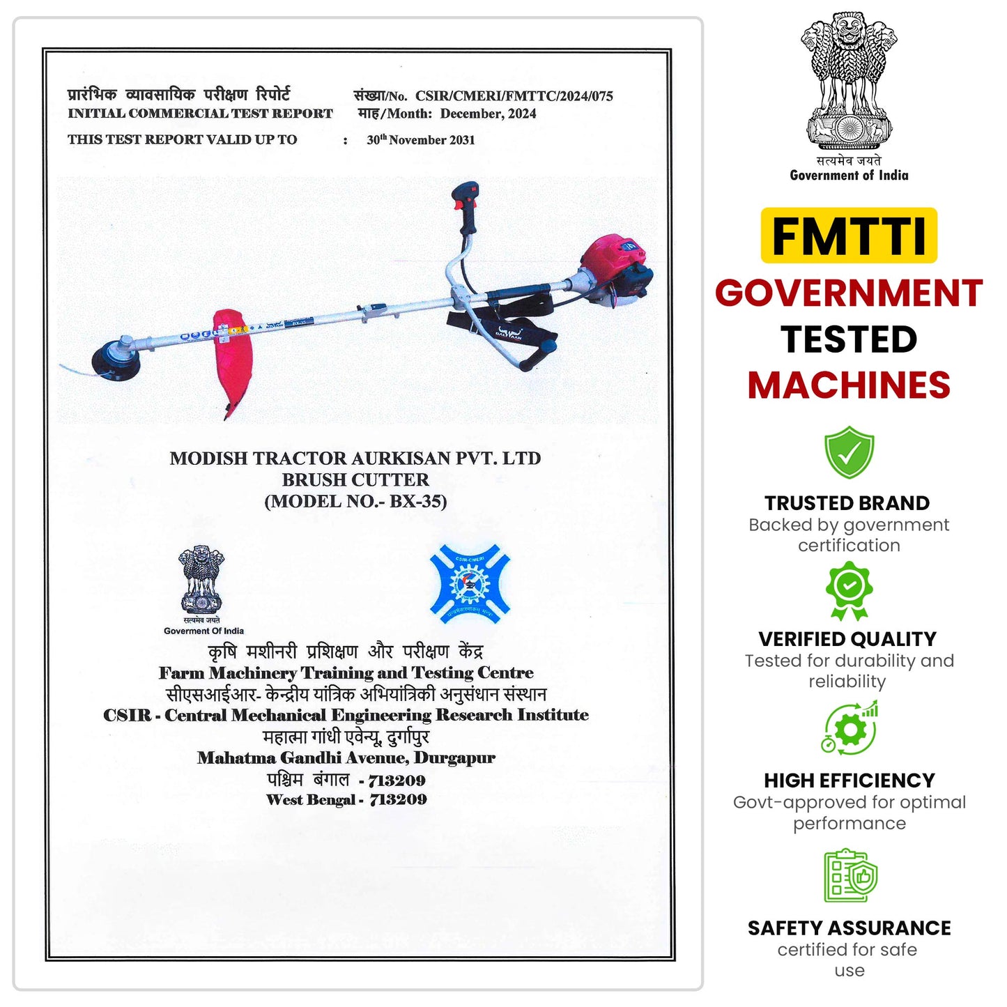 Balwaan Krishi Brush Cutter 35cc Petrol Engine 4 Stroke Side Pack Crop Cutter BX-35