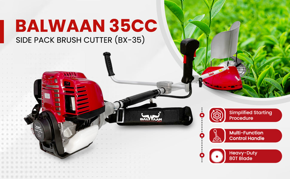 Balwaan Krishi Brush Cutter 35cc Petrol Engine 4 Stroke Side Pack Crop Cutter BX-35