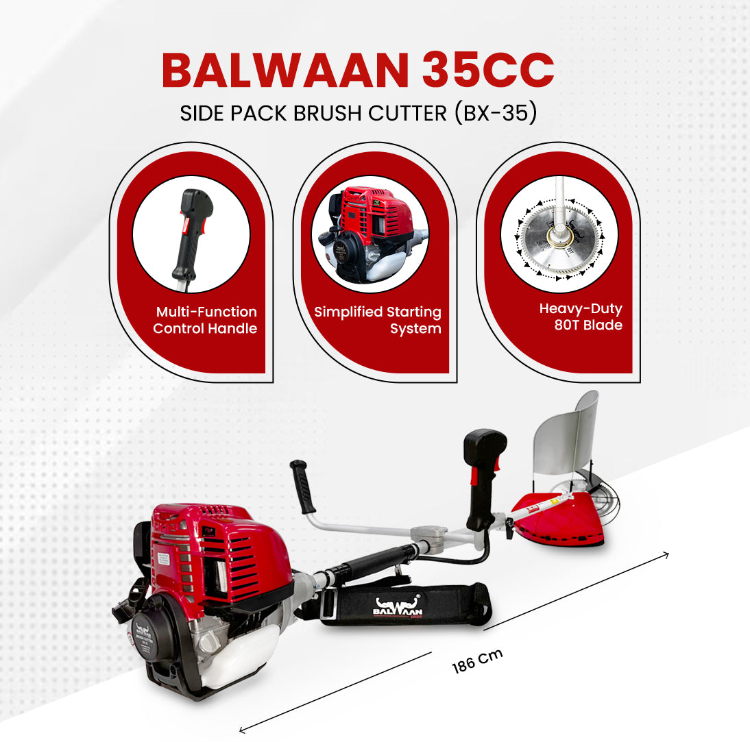 Balwaan Krishi Brush Cutter 35cc Petrol Engine 4 Stroke Side Pack Crop Cutter BX-35