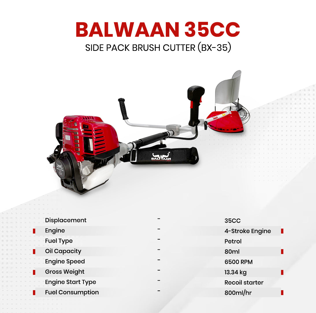 Balwaan Krishi Brush Cutter 35cc Petrol Engine 4 Stroke Side Pack Crop Cutter BX-35