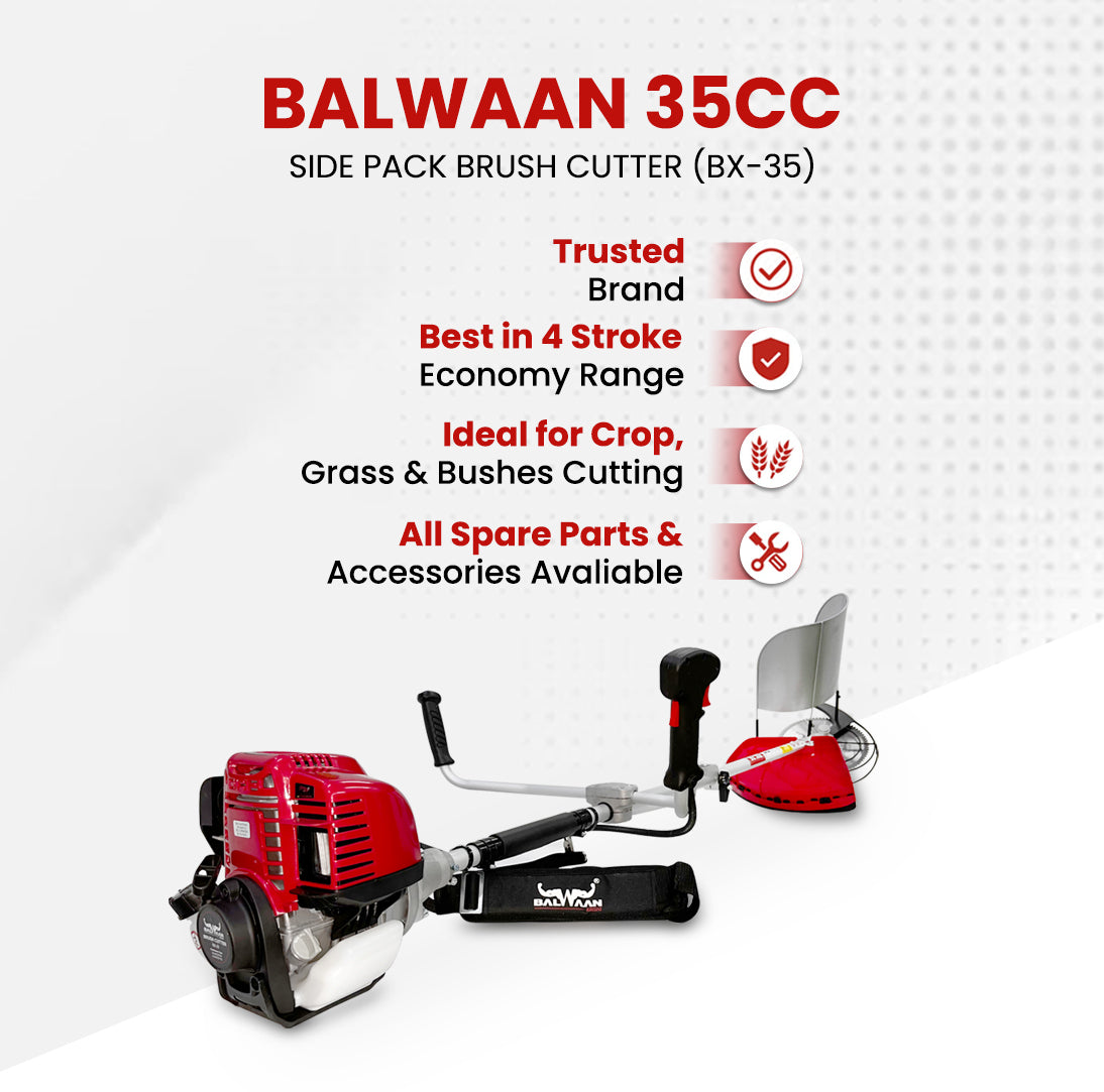 Balwaan Krishi Brush Cutter 35cc Petrol Engine 4 Stroke Side Pack Crop Cutter BX-35