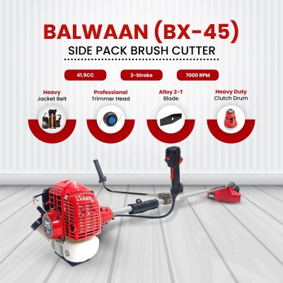 Balwaan Side Pack 2-Stroke Brush Cutter BX-45 | 41.5cc 2-Stroke Petrol Engine | Professional Trimmer with Diamond Cut Blade