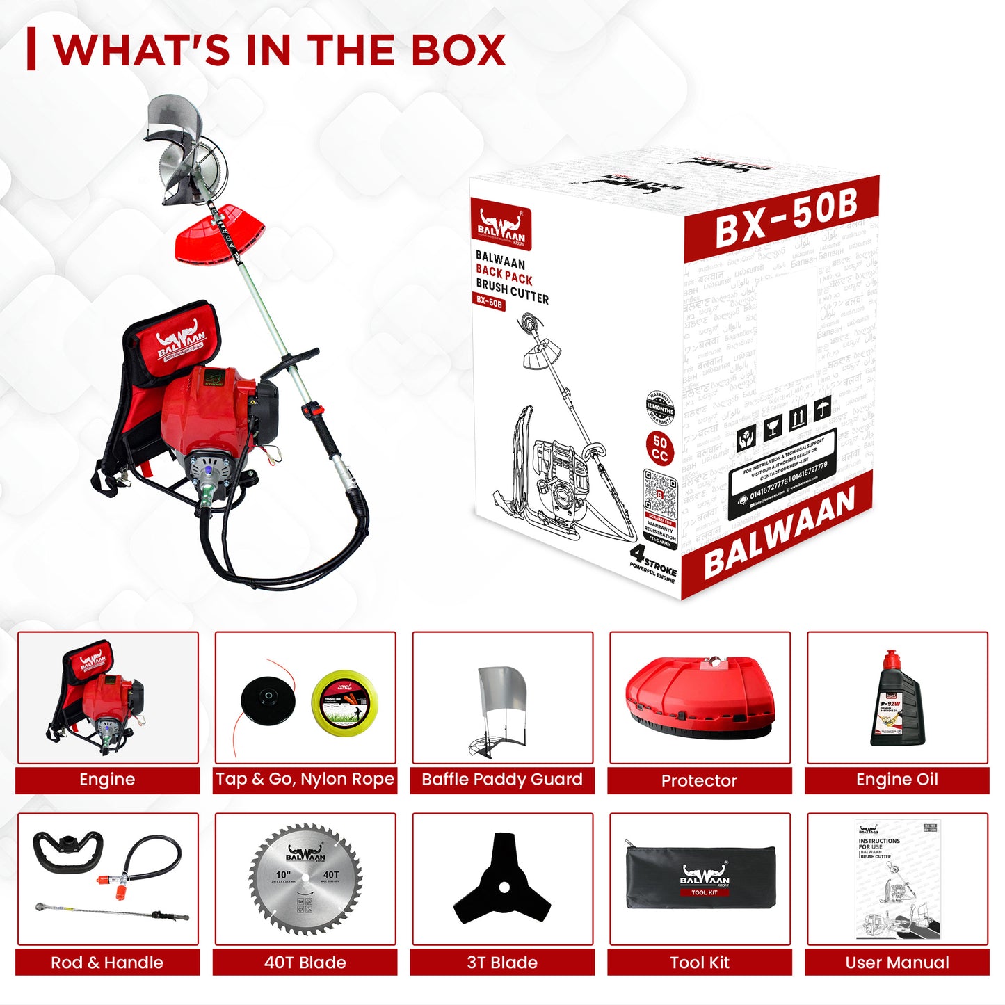 Balwaan Back Pack Brush Cutter Bx-50B | 50cc 4 Stroke Petrol Operated Crop Cutter Machine | Backpack Design for Comfortable Operation for Harvest Paddy & Wheat