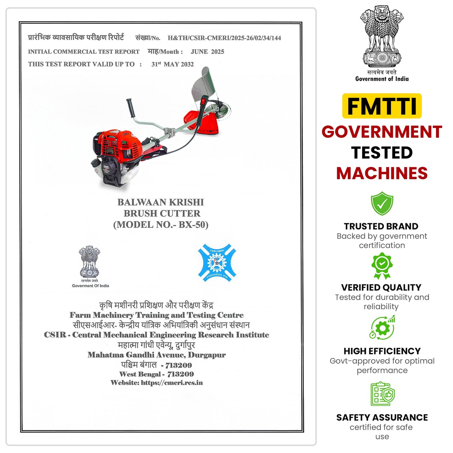 Balwaan Back Pack Brush Cutter Bx-50B | 50cc 4 Stroke Petrol Operated Crop Cutter Machine | Backpack Design for Comfortable Operation for Harvest Paddy & Wheat