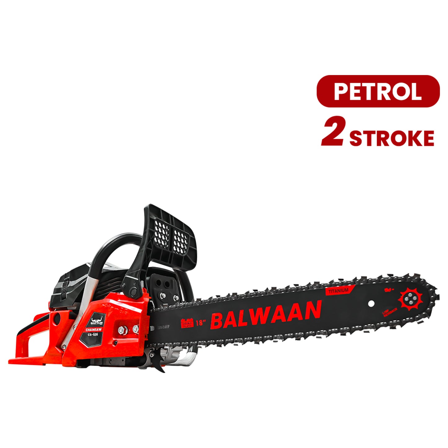 Balwaan Petrol Chainsaw| 52cc 2-Stroke Engine | 18 inch Guide Bar | 0.55L Fuel Tank | Heavy-Duty Wood Cutting Tool for Farming, Tree Felling, Branch Trimming & Outdoor Use|CS-520