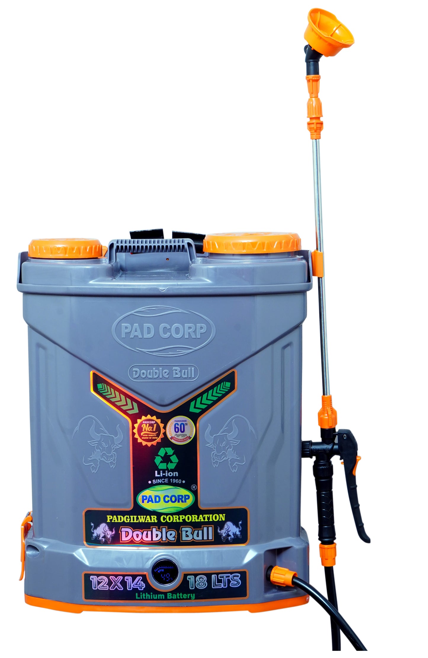 Pad Corp Lithium Double Bull Battery Sprayer, 18L Tank, 12Vx14AH Battery