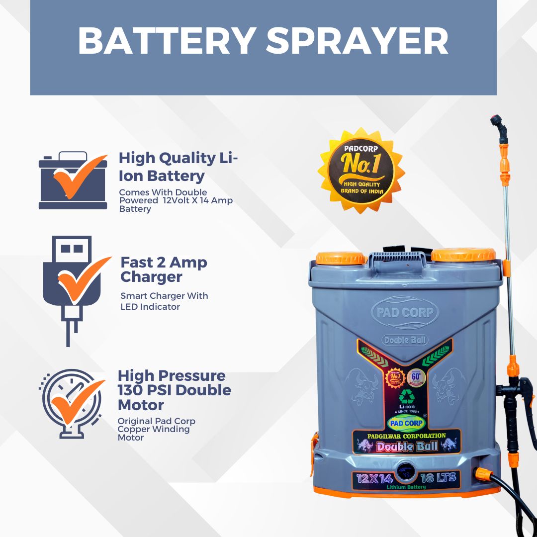 Pad Corp Lithium Double Bull Battery Sprayer, 18L Tank, 12Vx14AH Battery