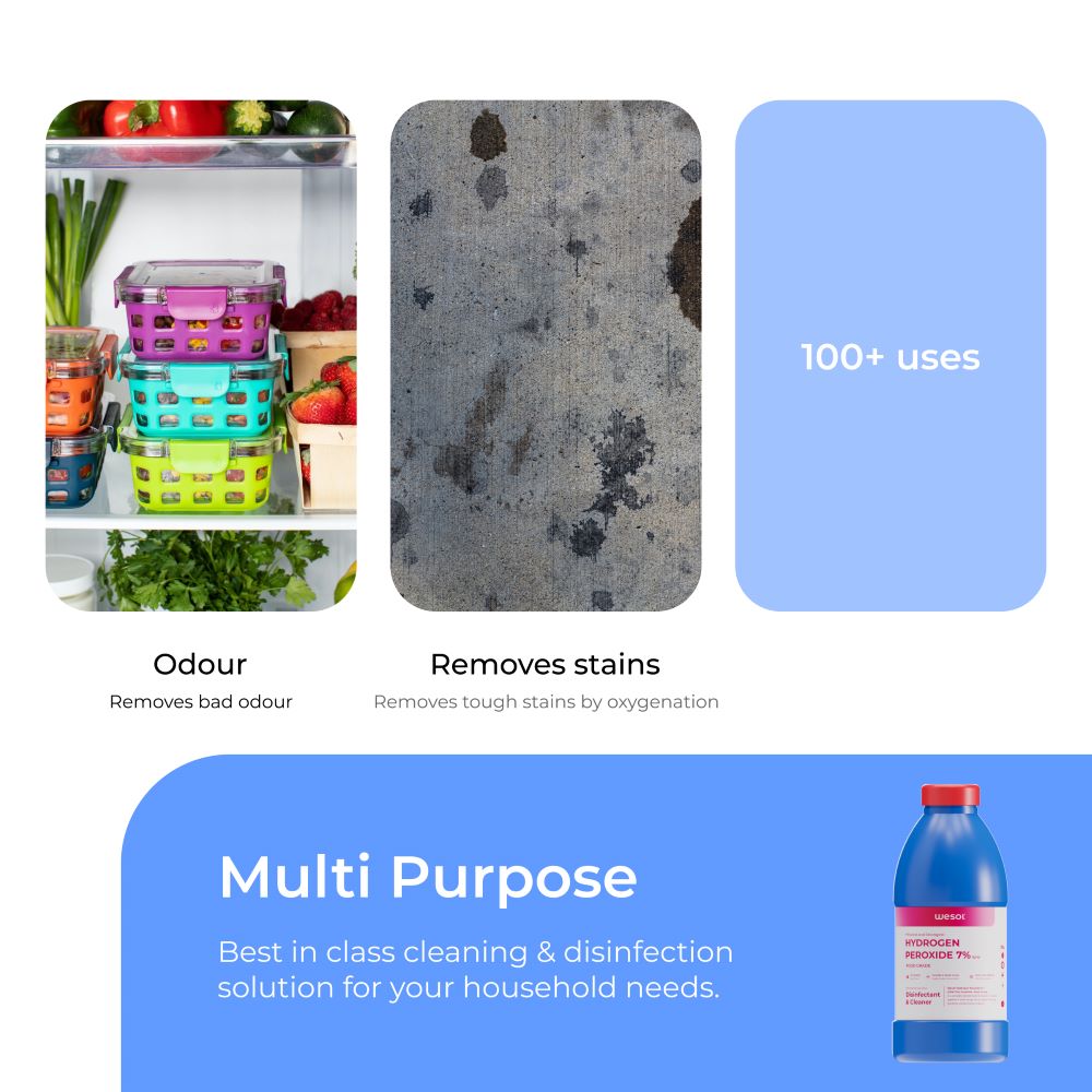 Wesol Hydrogen Peroxide 7.6% w/w Multipurpose Disinfectant Solution - 1 Litre