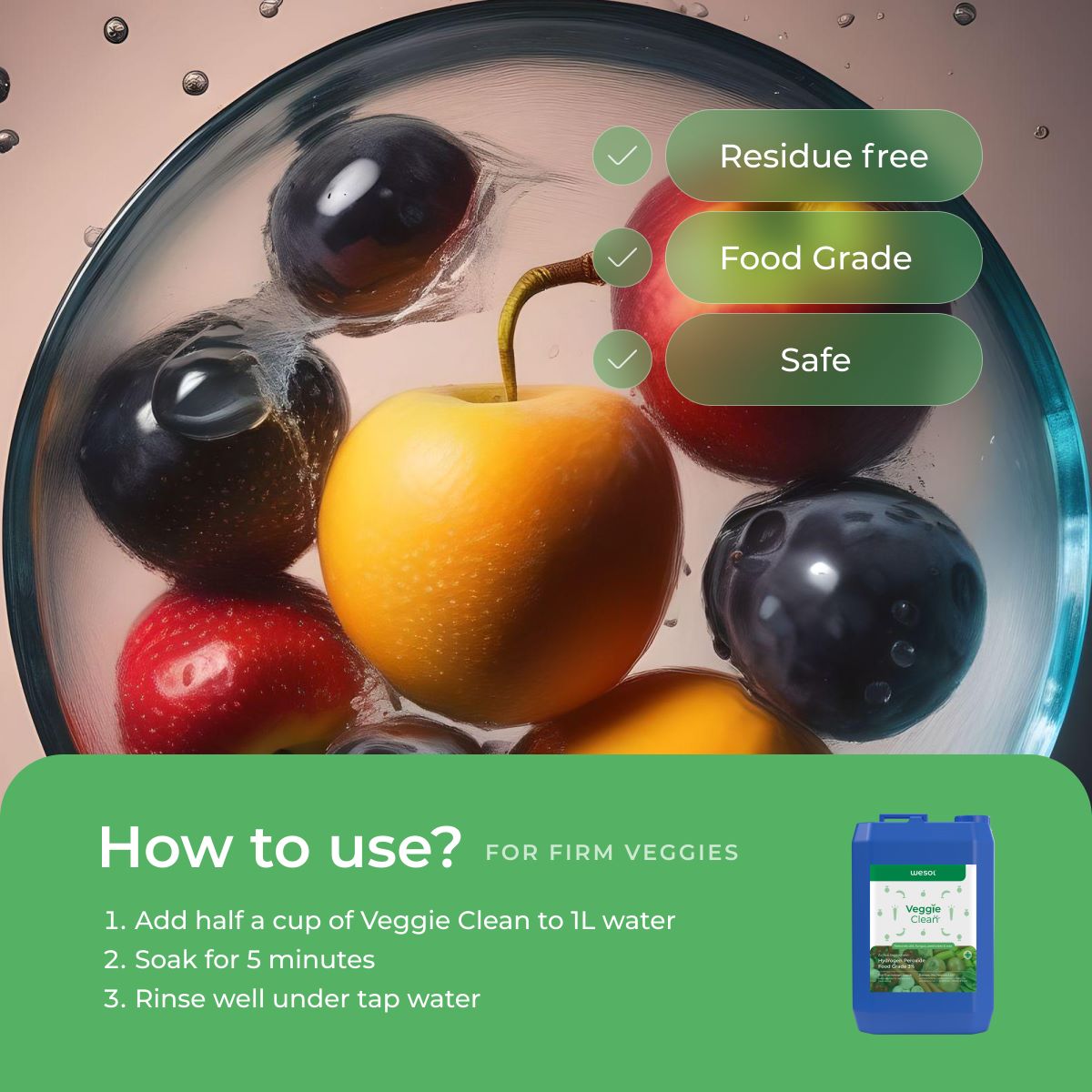 Wesol Vegetable Wash Liquid Hydrogen Peroxide 3% w/w - 5L