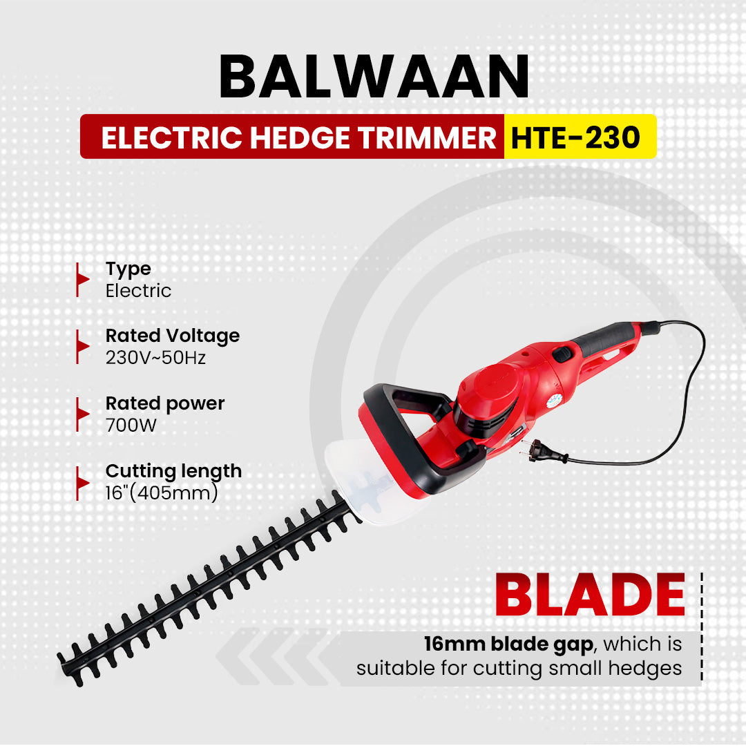 Balwaan Krishi Electric Pole Hedge Trimmer | 450W Electric Hedge Cutter | 16-Inch Blade | Adjustable Head | Lightweight, Low Noise Hedge Trimmer for Garden, Park & Tall Hedges | HTE-230