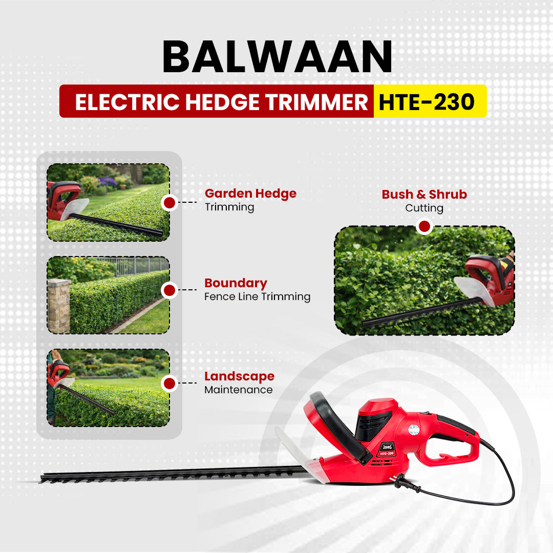 Balwaan Krishi Electric Pole Hedge Trimmer | 450W Electric Hedge Cutter | 16-Inch Blade | Adjustable Head | Lightweight, Low Noise Hedge Trimmer for Garden, Park & Tall Hedges | HTE-230