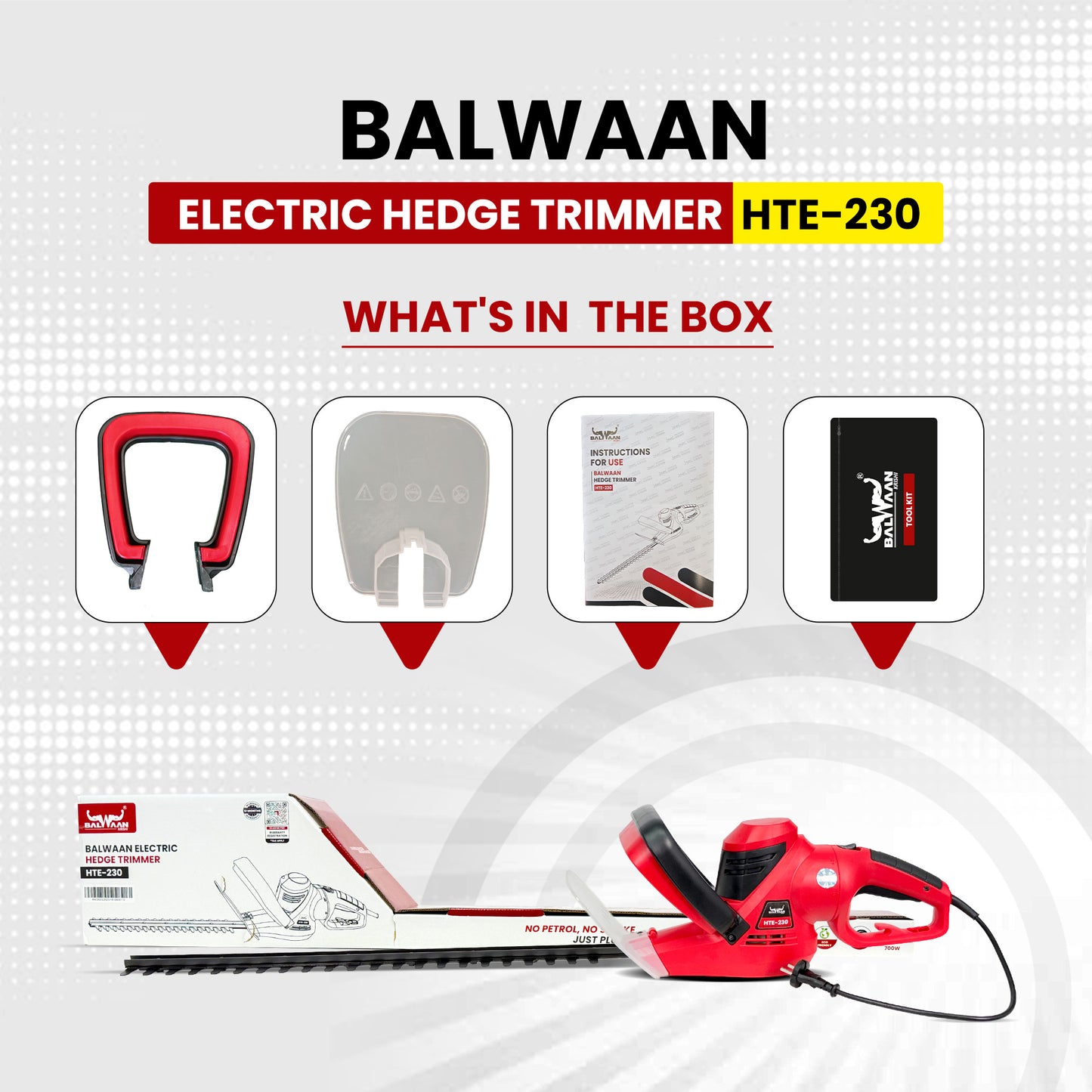 Balwaan Krishi Electric Pole Hedge Trimmer | 450W Electric Hedge Cutter | 16-Inch Blade | Adjustable Head | Lightweight, Low Noise Hedge Trimmer for Garden, Park & Tall Hedges | HTE-230