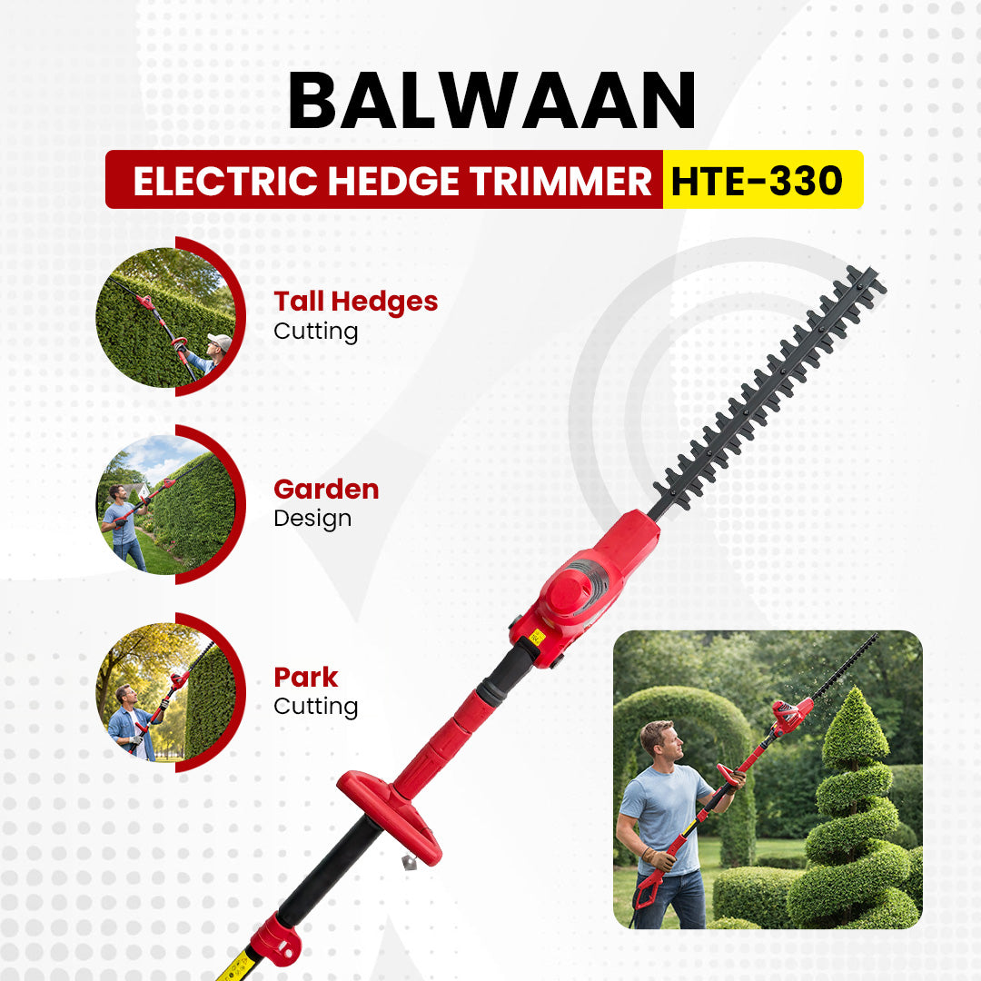 Balwaan Krishi Electric Pole Hedge Trimmer | 450W Electric Hedge Cutter | 16-Inch Blade | Adjustable Head | Lightweight, Low Noise Hedge Trimmer for Garden, Park & Tall Hedges | HTE-330