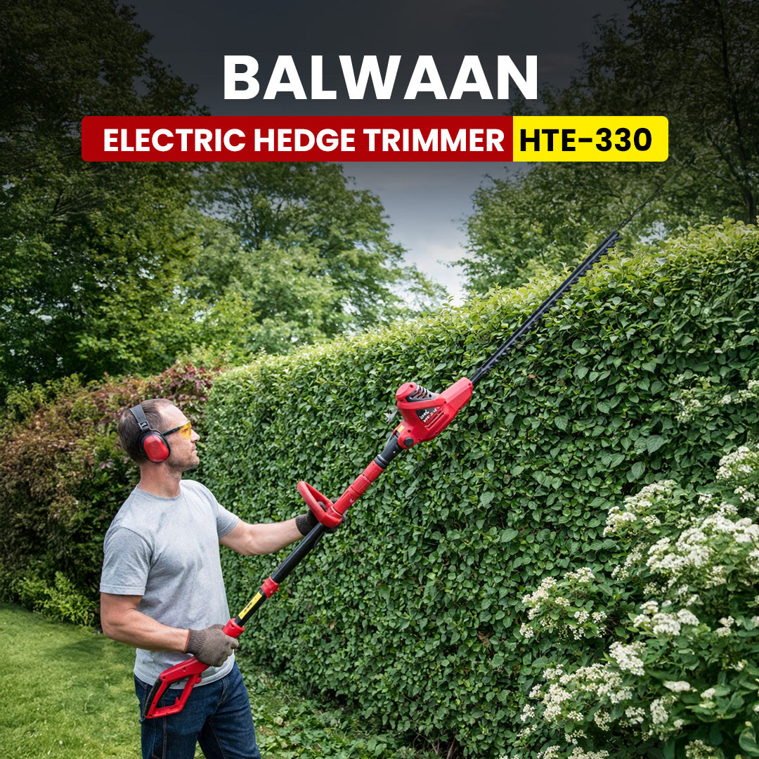 Balwaan Krishi Electric Pole Hedge Trimmer | 450W Electric Hedge Cutter | 16-Inch Blade | Adjustable Head | Lightweight, Low Noise Hedge Trimmer for Garden, Park & Tall Hedges | HTE-330