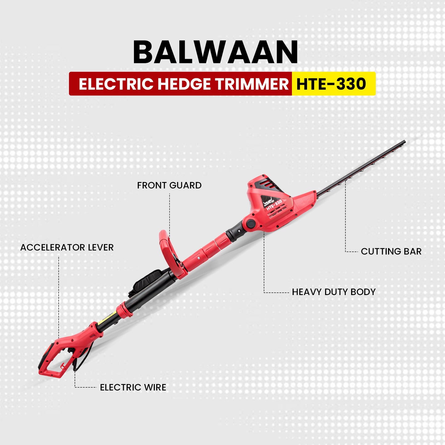 Balwaan Krishi Electric Pole Hedge Trimmer | 450W Electric Hedge Cutter | 16-Inch Blade | Adjustable Head | Lightweight, Low Noise Hedge Trimmer for Garden, Park & Tall Hedges | HTE-330