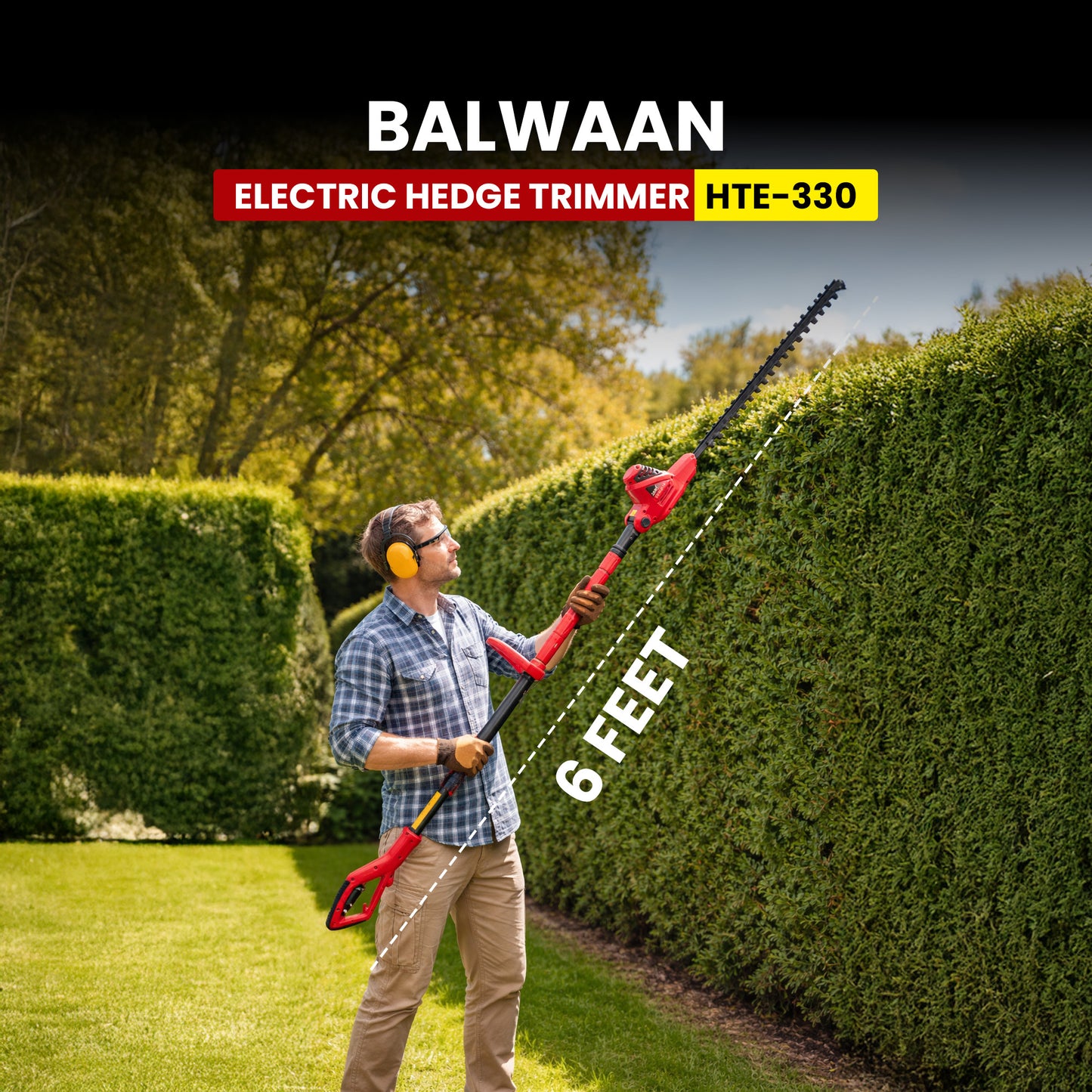 Balwaan Krishi Electric Pole Hedge Trimmer | 450W Electric Hedge Cutter | 16-Inch Blade | Adjustable Head | Lightweight, Low Noise Hedge Trimmer for Garden, Park & Tall Hedges | HTE-330