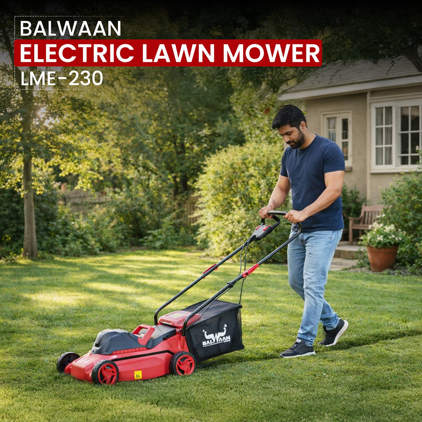 Balwaan Krishi Electric Lawn Mower |1800W Heavy Duty Electric Grass Cutter Machine | 16 Inch Lawn Mower for Garden & Home | 40L Grass Catcher | Lawn Grass Cutting Machine | 12 Months Warranty LME-230